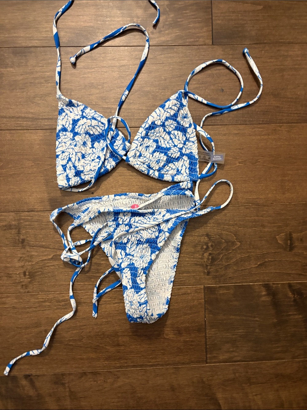 Blue and White Floral Triangle String Bikini